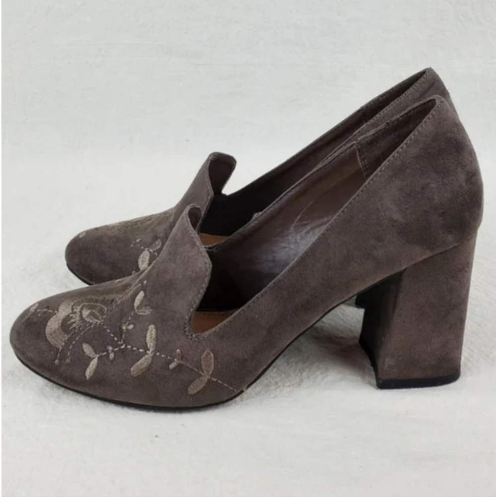 Spirit Linda grey embroidery chunky heel shoes